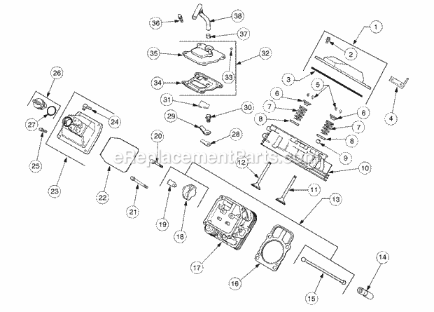 Cylinder Head, Valves, And Breather Diagram and Parts List for 2176 13A-274G100 Cub Cadet Lawn Tractor